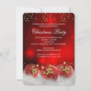 Invitation Boules de Noël en Or Rouge pour Fête de Fêtes de F