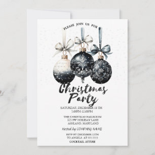 Invitation Boules de Noël, Fête de Noël enneigée