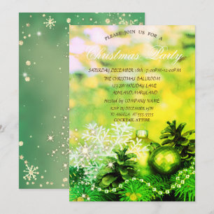 Invitation Boules de Noël Flocon de neige Cônes de pin Verts