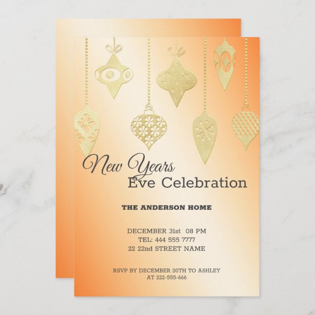 Invitation Boules de Noël Gold (Devant / Derrière)