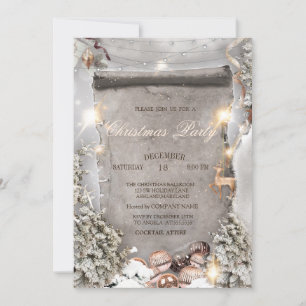 Invitation Boules de Noël, Pine Argent Lumière Noël