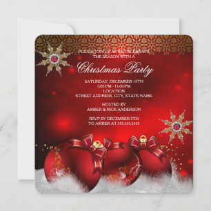 Invitation Boules de Noël Rouge Argent Or Sapin de Noël Fête 