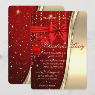 Invitation Boules de Noël, Ruban, Rouge, Or Entreprise Fête