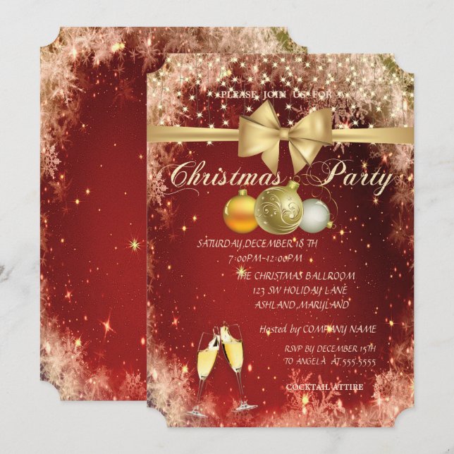 Invitation Boules de Noël, Verre, Bow Company Fête de Noël (Devant / Derrière)