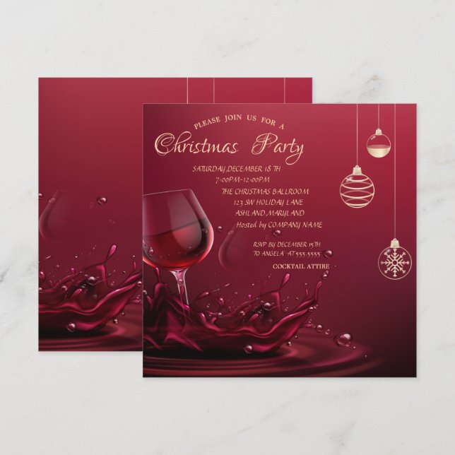 Invitation Boules de Noël, Verre de Vin Entreprise Noël (Devant / Derrière)