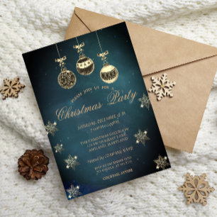 Invitation Boules de Noël Vintage, Flocons de Neige Soirée d'