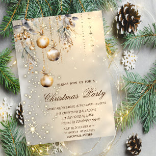 Invitation Boules de Noël Vintage Or Fête de Noël