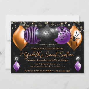 Invitation Boules de Noël Violet, Noir, Orange Halloween Swee