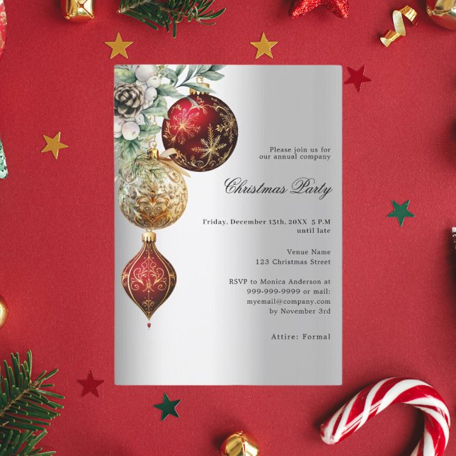 Invitation Boules d'or rouge argent affaires Noël fête (Créateur téléchargé)