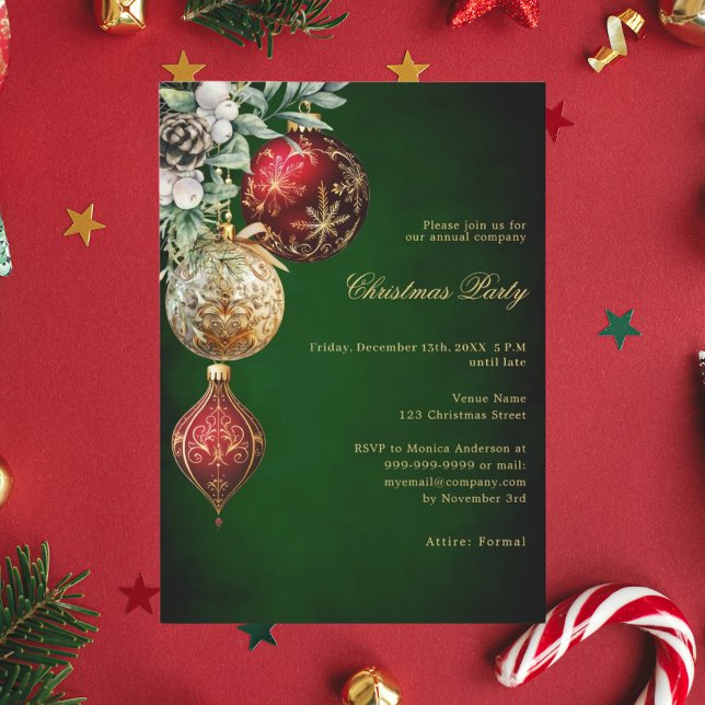 Invitation Boules d'or rouge vert affaires Noël fête (Créateur téléchargé)