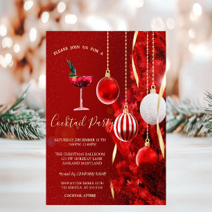 Invitation Boules rouges de cocktail Arbre Fête de Noël