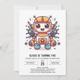 Invitation Boulons mignons Robot métallique Anniversaire