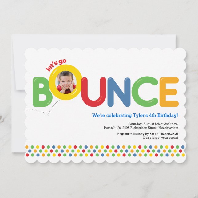 Invitation Bounce House Anniversaire Photo Red Blue Green (Devant)