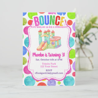 Invitation Bounce House Colorful Rainbow Birthday Party 