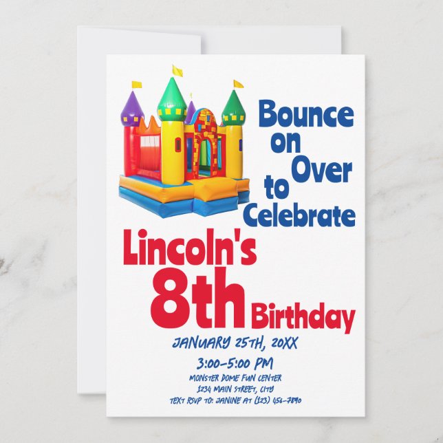 Invitation Bounce House Inflatable Anniversaire de enfant Par (Devant)