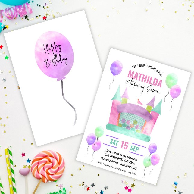 Invitation Bounce House Jump Trampoline Fille fête d'annivers (Bounce House Jump Trampoline Girl Birthday Party Invitation)