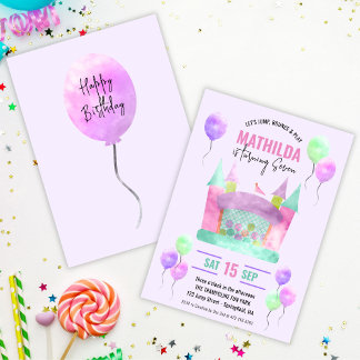 Invitation Bounce House Jump Trampoline Fille fête d'annivers