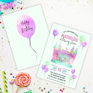 Invitation Bounce House Jump Trampoline Girl Anniversaire num