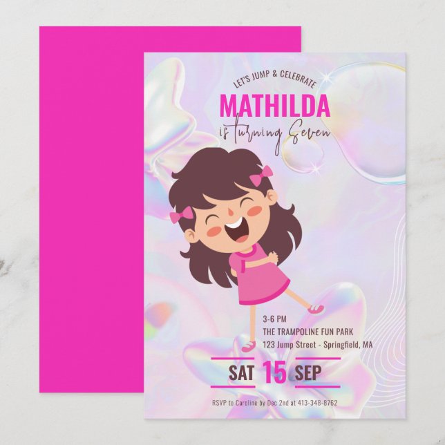 Invitation Bounce House Jump Trampoline Opal Girls Anniversai (Devant / Derrière)