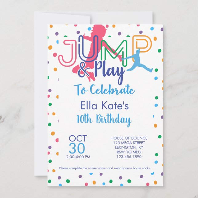 Invitation Bounce House Trampoline Jump Anniversaire Fête Inv (Devant)