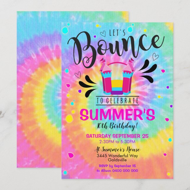Invitation Bounce Party Tie Dye Invitation Jump (Devant / Derrière)