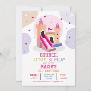 Invitation Bouncy Castle Anniversaire Fête Rose Bounce House