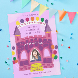 Invitation Bouncy House Purple Pink pour la fête d'anniversai