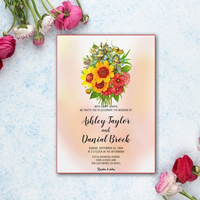 Invitation Bouquet aquarelle tournesol rose floral Mariage I (Créateur téléchargé)