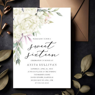 Invitation Bouquet blanc Sweet sixteen 16 Anniversaire