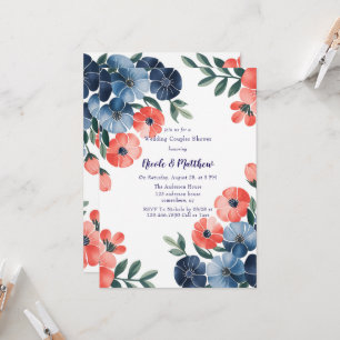 Invitation Bouquet bleu et corail Mariage Couples Douche