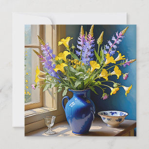Invitation Bouquet bleu jaune violet