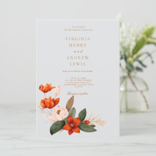 Invitation Bouquet bohème automnal avec tulipes enflammées et
