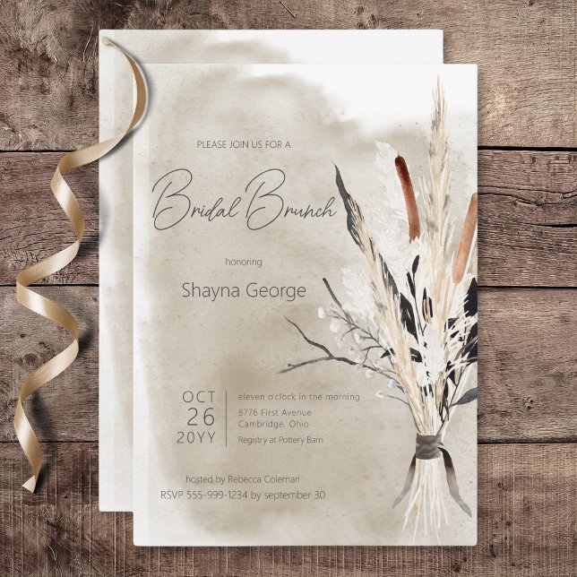 Invitation Bouquet Bohème Rustique Mariage Brunch Moderne (Rustic Boho Bouquet Modern Bridal Brunch Invitation)