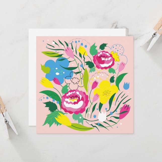 Invitation Bouquet coloré. (Devant/Arrière en situation)