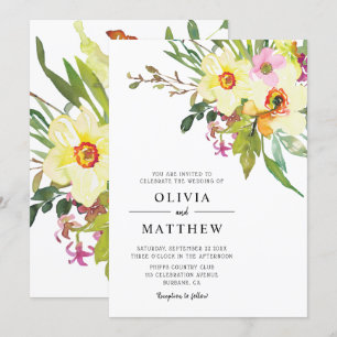 Invitation Bouquet Daffodique Printemps Aquarelle Mariage Flo