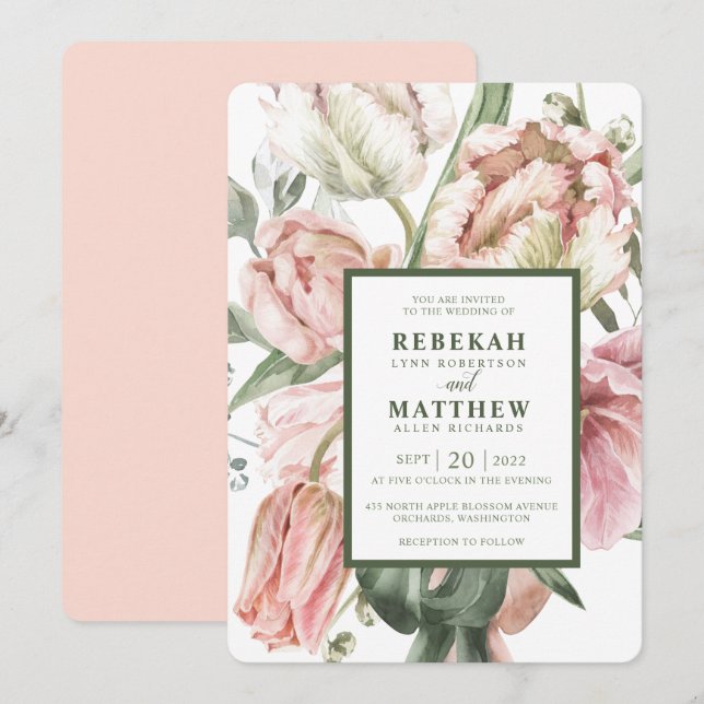 Invitation Bouquet d'aquarelle de la Tulipe de pri (Devant / Derrière)