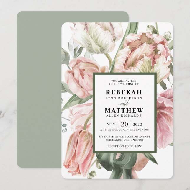 Invitation Bouquet d'aquarelle de la Tulipe de pri (Devant / Derrière)