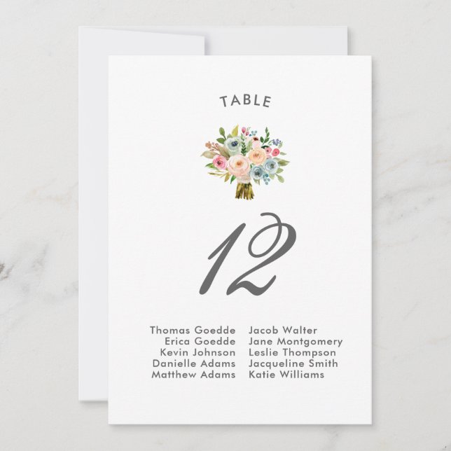 Invitation Bouquet d'aquarelle douce | Tableau de sièges (Devant)