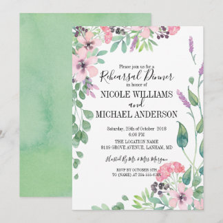 Invitation Bouquet d'aquarelle rose RUSTIQUE Dîner de répétit