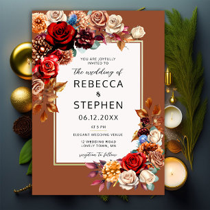 Invitation Bouquet d'automne moderne Roses rouges Mariage en