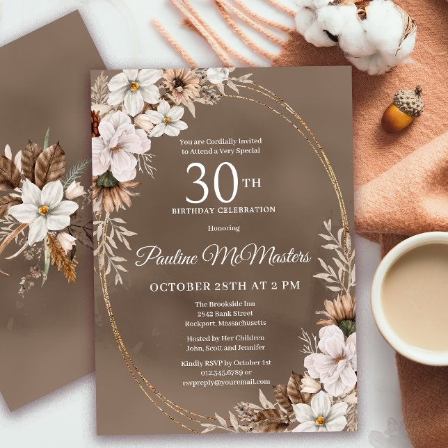 Invitation Bouquet d'automne Neutre Floral Blanc 30e annivers (Need a matching fall Welcome Sign? Message me!)