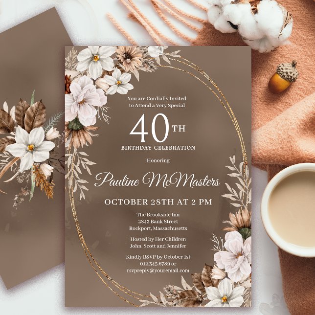 Invitation Bouquet d'automne Neutre Floral Blanc 40e annivers (Need a matching fall Welcome Sign. Message me! Party supplies available too!)