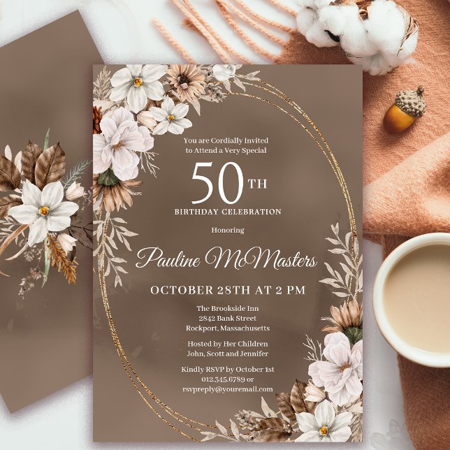 Invitation Bouquet d'automne Neutre Floral Blanc 50e annivers (Need a matching fall Welcome Sign? Message me! Party supplies available too!)