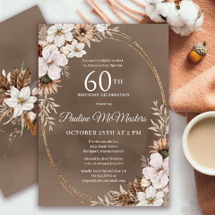 Invitation Bouquet d'automne Neutre Floral Blanc 60e annivers