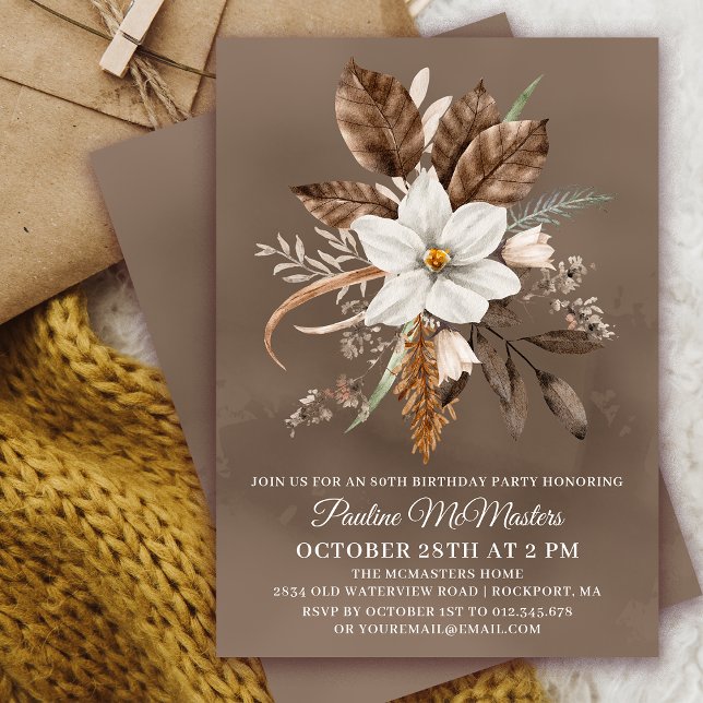 Invitation Bouquet d'automne Neutre Floral Blanc 80e annivers (Need a matching fall Welcome Sign? Message me!)