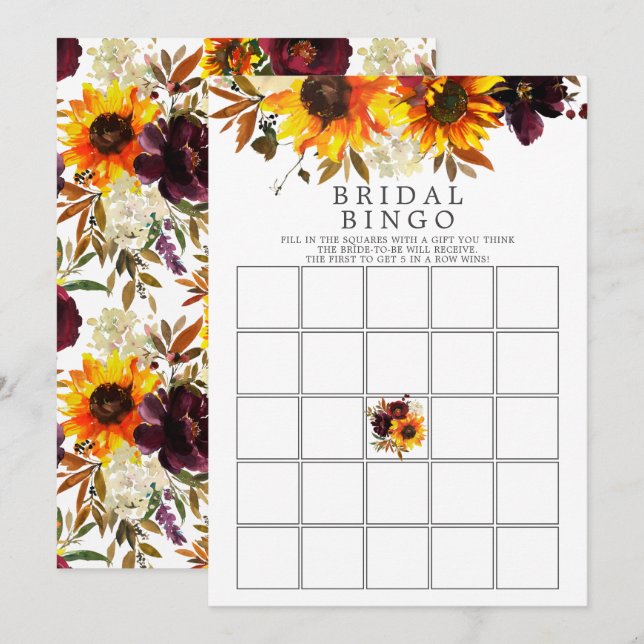 Invitation Bouquet d'automne tournesol Floral Bingo Jeu (Devant / Derrière)