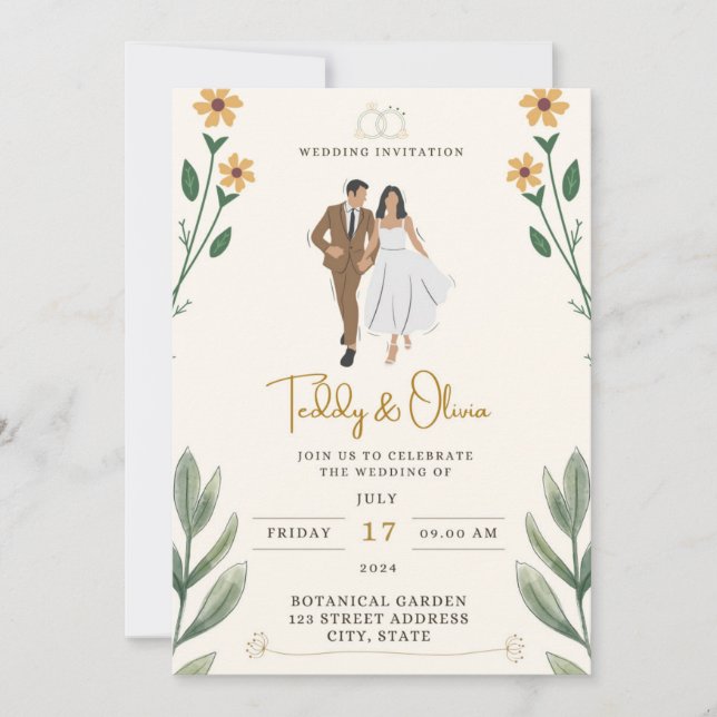 Invitation Bouquet de bordure de ruban jaune tropical (Devant)