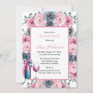 Invitation Bouquet de bouquets de fleurs roses et bleues Brun