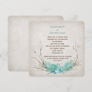 Invitation bouquet de brindilles de mariage sur texture