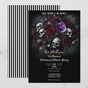 Invitation Bouquet de crâne floral Gothique Dîner d'Halloween